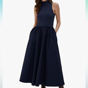 Navy mock neck midi dress never worn size small